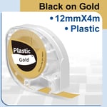 91201 12267 Compatible pour cartouche Dymo Letratag 12mm Ruban d'étiquettes en plastique Blanc pour Dymo LetraTag LT-100H Étiqueteuse 200B QX50 - Type Black on Gold