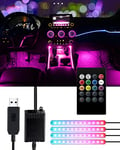 Trongle Éclairage Intérieur de Voiture, Lampe LED Accessoire Voiture, 4 Bandes de 48 LED, 8 Couleurs, Contrôle de Son Et Télécommande, Barre USB pour Chargeur de Voiture, DC 5V