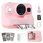 Manttely Kids Camera Instant Print, Christmas Birthday Gifts for Girls Boys Age 3-12, 2.4" Screen 1080P Digital Camera for kids,Portable Toy for 3 4 5 6 7 8 9 10 11 Year Old Girls Boys Toddlers Pink