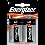 Energizer Batteri Alkaline Power D 2-pakninge med alkaliske D/E95 batterier