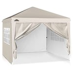 EAGLE PEAK Pop-up Tente de réception 3x3m avec 4 cotés Amovibles, Gazebo tonnelle Pliable avec paroies latérales, Facile à Installer (Beige)