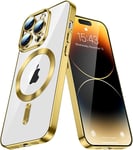 Magnétique Coque Pour Iphone 15 Pro Max 6.7"", Couverture De Caméra Intégrée Etui Silicone Transparente Ultra Mince [Non Jaunissant] Housse Pour Iphone 15 Pro Max. Gold Yix