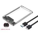 USB 3.0 Boîtier de disque dur externe transparent, boîtier de disque dur SATA HDD et SSD, prise en charge UASP sans outil, USB 3.0 Type C, 2.5 pouces