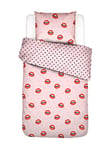 Covers & Co Kiss My Sass Bed Linen Lips and Hearts Organic Cotton Percale (GOTS) Rose 135 x 200 cm + 1 x 80 x 80 cm