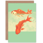 Coy Carp Watercolour Flow Greetings Card Plus Envelope Blank inside