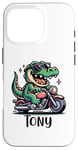 Coque pour iPhone 16 Pro Tony Fun Alligator Design moto pour garçon Nom Tony