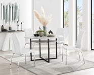 Adley Grey Concrete Effect Round Dining Table & 4 Isco Faux Leather Chairs