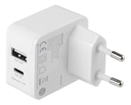 USB-C and USB-A Wallcharger White Indoor 17W