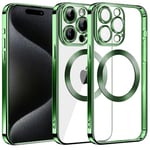 S. Dawezo Coque Magnétique pour iPhone 15 Pro Max, Compatible avec MagSafe, Protection Militaire, Résistante aux Rayures, Coque Mince et Transparente pour iPhone 15 Pro Max, Vert