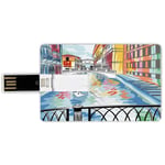 4G USB Flash Drives Credit Card Shape Venice Memory Stick Bank Card Style Colorful Sketch of a Landscape the Bridge of Sighs in Venice Artistic Romantic Scene Decorative,Multicolor Waterproof Pen Thu