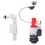 Wirquin MW90C Chasse d'eau wc complète mécanisme wc double chasse MW2 & robinet flotteur à alimentation latérale F90, gris et rouge
