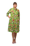 Ulla Popken Femme Grandes Tailles Robe Chemisier, Fleurs, Ligne en A, col Chemise, Manches 3/4 Citron Vert 50+ 811994400-50+