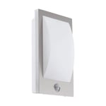 IP44 Outdoor Wall Light & PIR Sensor Stainless Steel & White 1 x 12W E27 Bulb