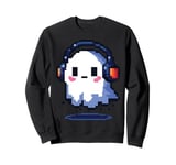 Cute Pixelated Ghost with Headphones Music Lover Pixel Art Sweatshirt