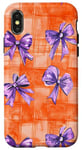 Coque pour iPhone X/XS Orange Art Déco Esthétique à carreaux avec rubans lilas et