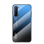 HAOTIAN Case Suitable for OPPO Find X2 Lite Case, Gradient Color Scratch Proof Tempered Glass Back Cover + Slim Thin Fit with Silicone TPU Border Case(Blue Black)