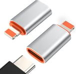 Adaptateur USB C vers Lightning, 2 Pièces Adaptateur USB C Femelle vers Lightning Mâle à Charge Rapide PD 27W pour iPhone 14/13/12/11/XS/XR/SE, iPad/iPod/AirPods, Pas pour Audio/OTG,Argent+O.[V605]