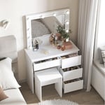 EUGAD Coiffeuse avec Miroir LED à Luminosité Réglable, Table de Maquillage avec 4 Tiroirs et Tabouret, 90x40x140cm, Meuble de Rangement Moderne pour Chambre, Blanc, 0029SZT