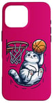 Coque pour iPhone 16 Pro Max Belle idée cadeau design drôle chat qui fait du basketball