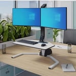 Freedom Sit Stand Desk Riser In White With Double Bracket for Dual Monitor (New)