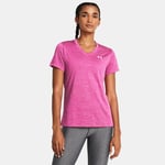 Haut à manches courtes et col V Under Armour Tech™ Twist pour femme Rebel Rose / Rose Elixir / Blanc XXL