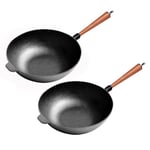 SOGA 2X 31cm Commercial Cast Iron Wok Round Bottom FryPan Home Cooking Skillet - Frying Pans - ZPai012NoLidX2