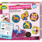 LENA® Moulage en Plâtre Chevaux Magnets Paillettes - Set Complet pour Enfants dès 8 Ans, 6 Magnets de Chevaux avec Paillettes à Créer, avec Peintures, Paillettes & Instructions