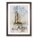 Big Box Art The Burj Al Arab in Dubai Vol.1 Watercolour Framed Wall Art Picture Print Ready to Hang, Walnut A2 (62 x 45 cm)