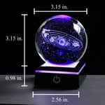 3,15 tum (80 mm) Solsystem Kristallkula 3D Solsystem Planeter Modell Globus med LED-bas Hem Dekorativ Prydnad Astronomi Presenter (Svart bas)