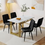 Redom - Table à manger dorée 120x70 cm avec 4 chaises, ensemble de table à manger de cuisine moderne, chaises de salle à manger en velours noir,