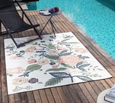 Livabliss Florence Indoor Outdoor Rug - Large Boho Rug for Living Room 160x213cm, Dining, Kitchen Rug - Vintage Patterned Neutral & Coloured Rugs, Waterproof, Stain Durable, Ivory, Pink, Green Rug