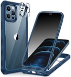 CENHUFO Anti Espion Coque iPhone 12 Pro Max, avec Protection écran Verre Trempé Anti Espion et Protecteur Caméra [HD 9H Dureté] 360° Antichoc Téléphone Housse Double Face Case Intégrale Etui -Bleu