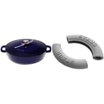 STAUB 40511-476-0 Cast Iron Chistera, Dark Blue, 28 cm & 1190797-2 Silicone Handles, Round, Black, Grey