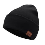 Bequemer Laden Chaud Bonnet Homme Hiver Thermique Tricot Bonnets Couleur Unie avec Doublure Polaire Cadeau Homme Femme