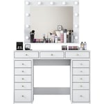 Coiffeuse moderne avec miroir LED Beline L120cm Blanc