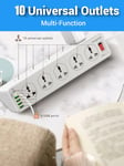 10 Way Extension Lead with USB Slots, 10 Gang Power Strip with 6USB1 Type C + 5