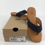 UGG Size 4 Carey Flip Flops Black Leather Thong Womens Shoes Ladies Boxed Logo