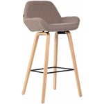 Tabouret de bar en tissu taupe pieds en bois de chêne clair design original robuste et confortable