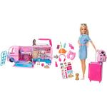 Barbie FBR34 ESTATE Dream Camper Pink Pop Out Caravan for Dolls, Accessories Included, Playset Vehicle [Amazon Exclusive] & Doll & Accessories