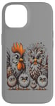 Coque pour iPhone 14 Art de poulet amusant coloré d'Eagerlys, Crazy Chicken Family