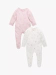 Purebaby Baby Organic Cotton Sleepsuits, Pack of 2, Pale Pink Blossom