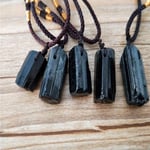 Men Black Energy Crystal Gem Tourmaline Stone Pendant Necklace Specimen