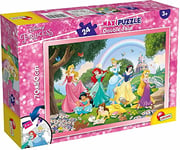 Liscianigiochi- Disney Princess LISCIANI Recto/Verso DISNEY-74082, 74082, Puzzle Double Face 24 pièces Princesses, 50 x 70 Centimeters