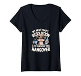 Womens Funny Hangover Survival Dog New Year's Resolution Humor V-Neck T-Shirt