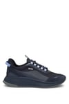 BOSS Mens TTNM EVO Runn TTNM EVO Mixed-Material Trainers with Leather and Suede Size 11 Dark Blue