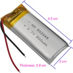 3.7V 800mAh 2.96Wh Li Battery 802045 Lipo For GPS LED Bluetooth Speaker Headset