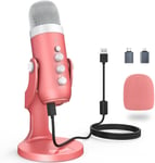 Micro USB, k66 Pink Microphone à condensateur Cardioïde pour PC Smartphone Ordinateur, avec Bouton muet/Gain, pour Enregistrement, Streaming, Gaming Youtube, Twitch, Discord, TikTok, Gamer.[G14]