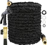 100FT Expandable Garden Hose Pipe - Flexible Hosepipes for Garden 8 Nozzle Spray 1/2“&3/4” Dual Connectors Extendable Hose Pipes with Solid Metal Fittings