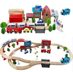 Wooden 88 Pcs Busy City & Train Set Railway Track Toy Brio Bigjigs Compatible .