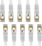 CAT 7 RJ45 Cable Reseau Plat | Câble Ethernet LAN à 10 Go/s de vitesse (1m x 10 piéces, Blanc)